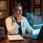 Ilustración conceptual de la sinergia entre un médico y la inteligencia artificial en salud